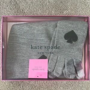 Kate Spade Gray Knit Hat and Glove Set